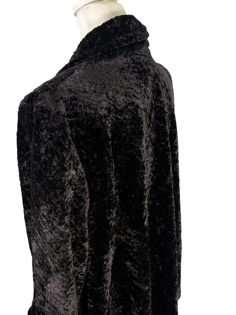 Connected Apparel Black Crushed Velvet Open Front Jacket M Soft Duster Jacket - Picture 7 of 11